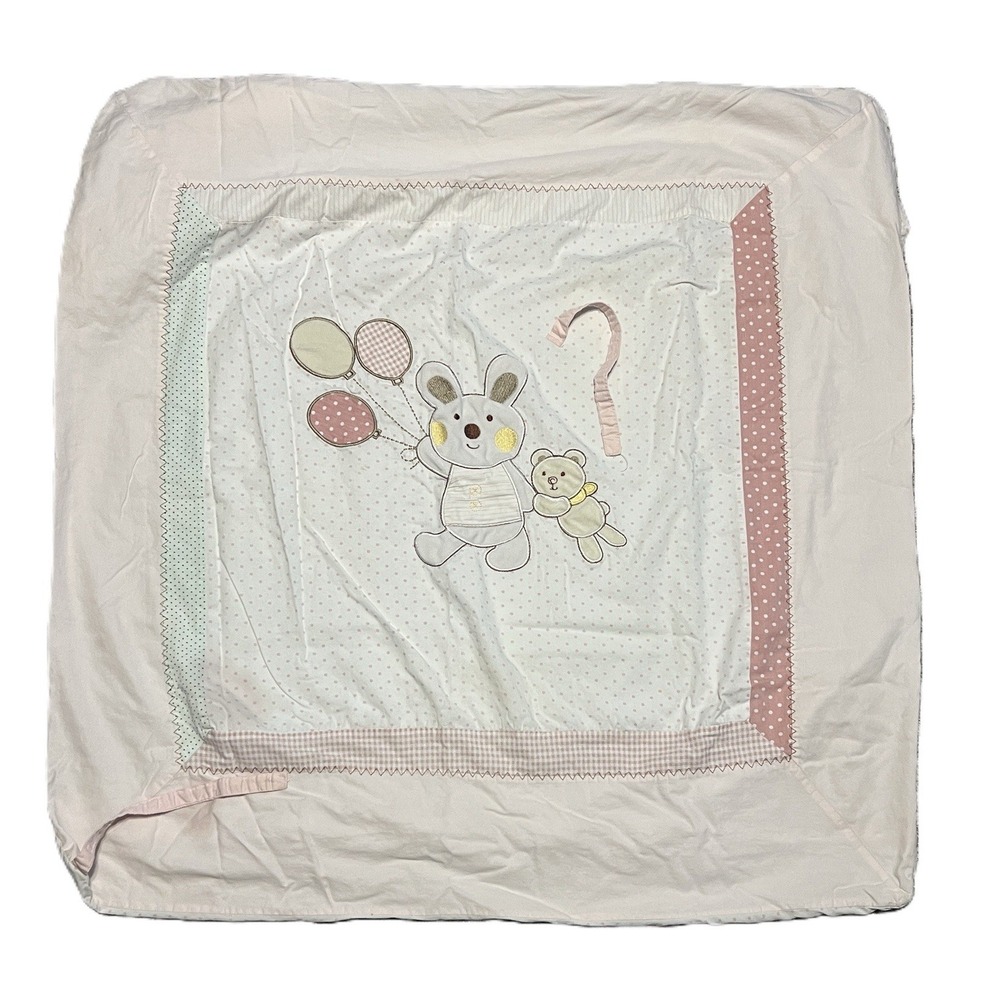 Vintage Nursery Whimsy Pink & White Baby Blanket/Duvet Cover W/Bunny Motif
